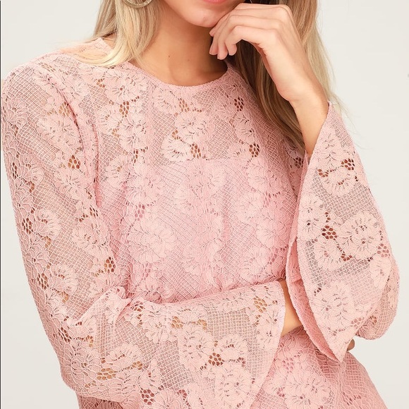 Lulus Perfect Petals Blush Pink Lace Three-Quarter Sleeve Top - Picture 6 of 7
